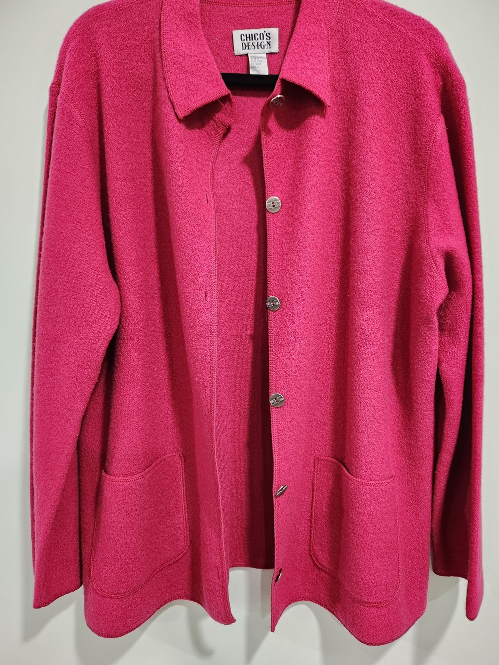 Chico's Vibrant Cranberry 100% Wool Button-Front Jacket